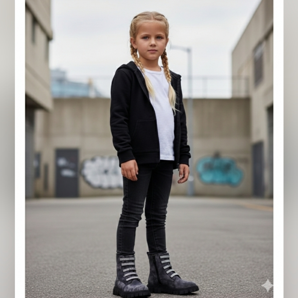 DKNY Kids' Carrie Shine Combat Boots Sz 1.5